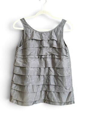 Eileen Fisher Layered Ruffle Sleeveless Top - Gray 100% Silk